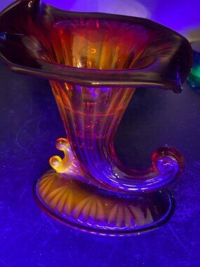 Fenton Amberina Cornucopia Candle Holder